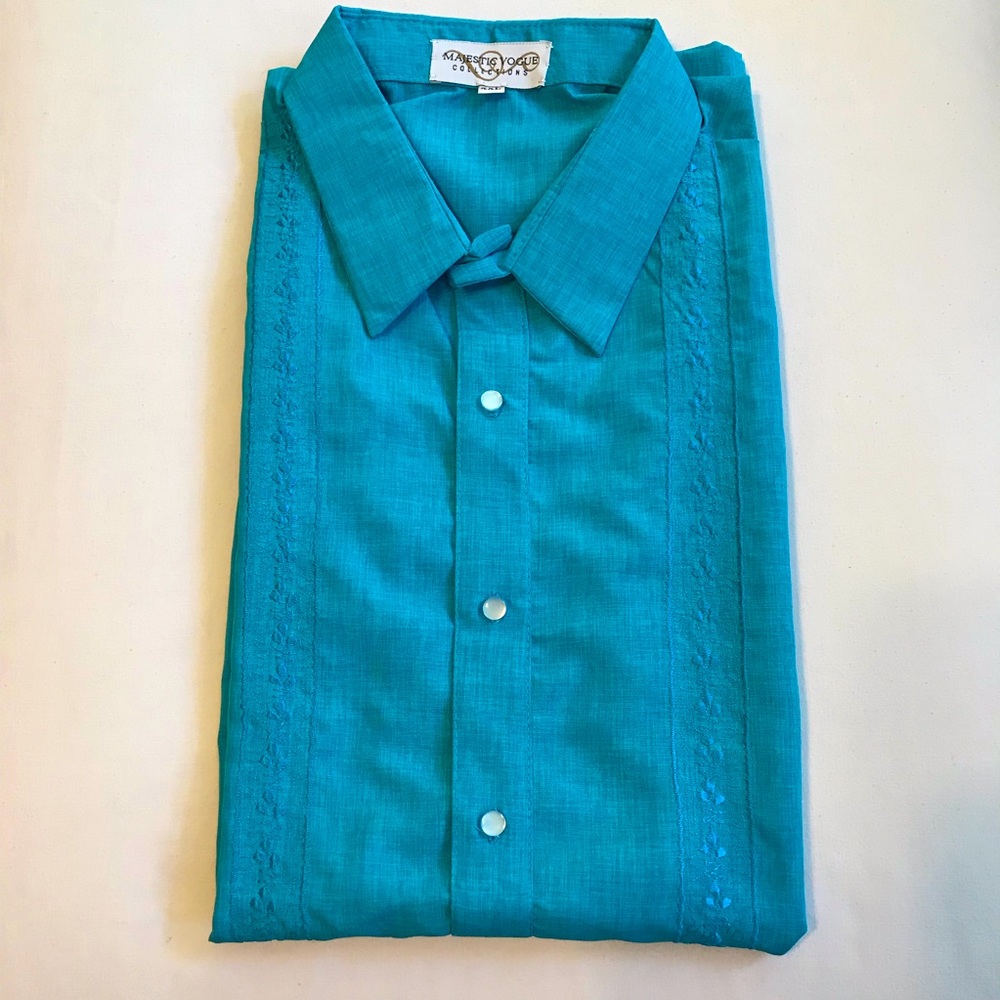 SALE❣️Aqua blue Hugo Polo Shirts Barong Tagalog with classic embroidery.